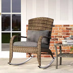 Outsunny Outdoor Wicker Adirondack Rocking Chair, Patio Rattan Rocker Chair with High Back, Seat Cushion and Pillow for Porch, Balcony