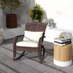 Outsunny Outdoor Wicker Adirondack Rocking Chair, Patio Rattan Rocker Chair with High Back, Seat Cushion and Pillow for Porch, Balcony