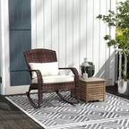 Outsunny Outdoor Wicker Adirondack Rocking Chair, Patio Rattan Rocker Chair with High Back, Seat Cushion and Pillow for Porch, Balcony