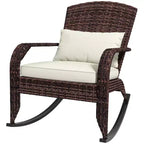 Outsunny Outdoor Wicker Adirondack Rocking Chair, Patio Rattan Rocker Chair with High Back, Seat Cushion and Pillow for Porch, Balcony
