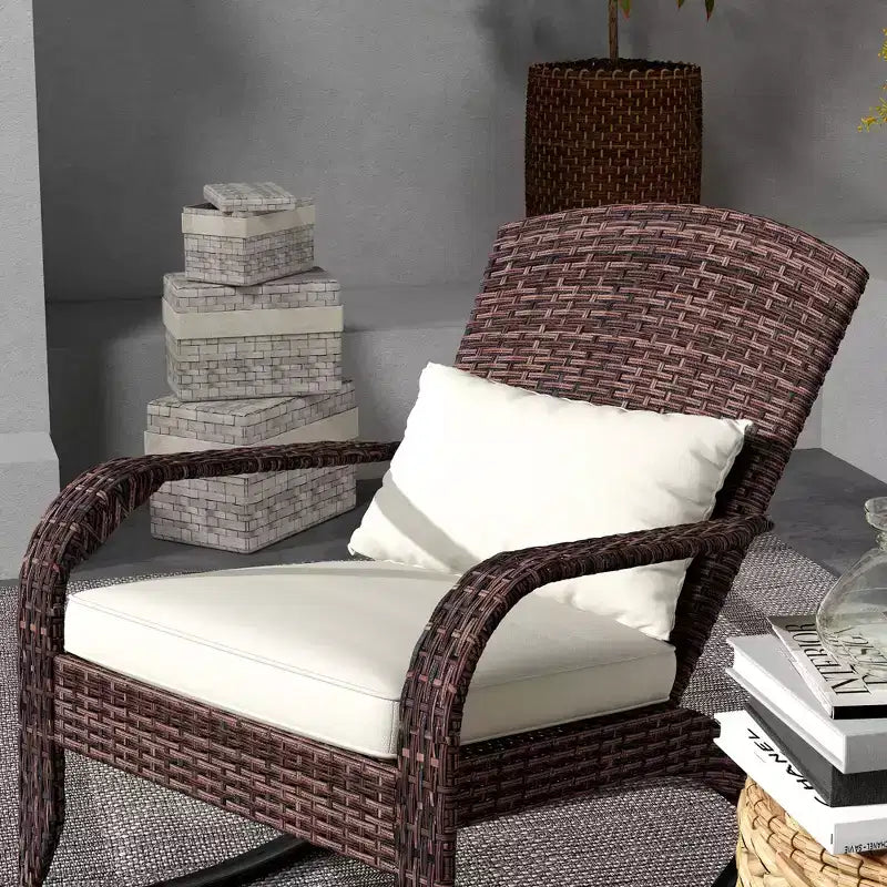 Outsunny Outdoor Wicker Adirondack Rocking Chair, Patio Rattan Rocker Chair with High Back, Seat Cushion and Pillow for Porch, Balcony