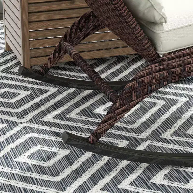 Outsunny Outdoor Wicker Adirondack Rocking Chair, Patio Rattan Rocker Chair with High Back, Seat Cushion and Pillow for Porch, Balcony