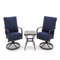 Four Seasons Courtyard Brookfield 3 Piece Deep Seating Patio Chat Set, Includes 2 Swivel Rockers with Olefin Cushions and Tile Table, Navy