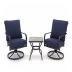Four Seasons Courtyard Brookfield 3 Piece Deep Seating Patio Chat Set, Includes 2 Swivel Rockers with Olefin Cushions and Tile Table, Navy
