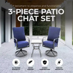 Set da chiacchiere da patio a tre pezzi Four Seasons Courtyard Brookfield con seduta profonda, include 2 poltrone a dondolo girevoli con cuscini in Olefin e tavolo piastrellato, blu navy