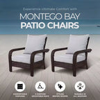 Four Seasons Courtyard Montego Bay Seating Furniture Set with 2 Adjustable All Weather Patio Outdoor Cushioned Chairs for Decks and Porches, Brown