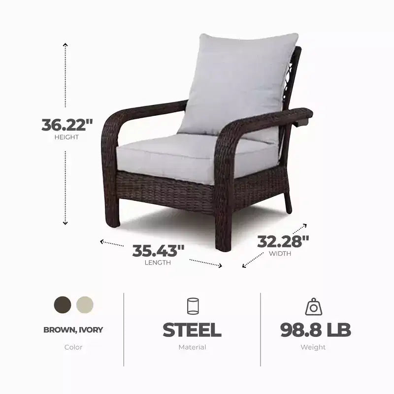 Four Seasons Courtyard Montego Bay Seating Furniture Set with 2 Adjustable All Weather Patio Outdoor Cushioned Chairs for Decks and Porches, Brown