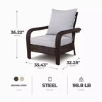 Four Seasons Courtyard Montego Bay Seating Furniture Set with 2 Adjustable All Weather Patio Outdoor Cushioned Chairs for Decks and Porches, Brown