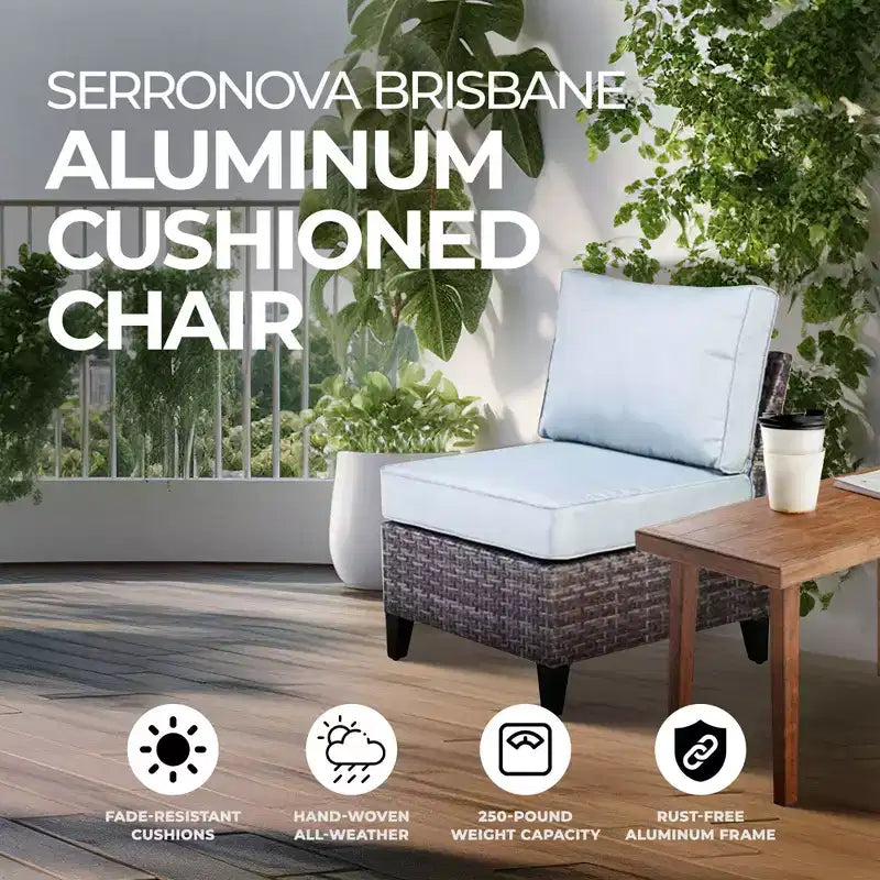 Four Seasons Courtyard Serronova Multi Tonal No Arm Brisbane Hand Woven Durable All Weather Wicker Aluminum Cushioned Chair, Light Gray