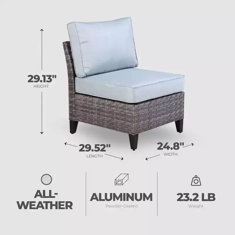 Four Seasons Courtyard Serronova Multi Tonal No Arm Brisbane Hand Woven Durable All Weather Wicker Aluminum Cushioned Chair, Light Gray