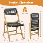 Costway Sedie Pieghevoli da Esterno 2/4 Pezzi con Sedile in Corda Intrecciata e Schienale Alto, in Legno di Teak Indonesiano, per Portico, Naturale&Nero