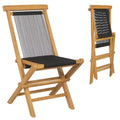 Costway 2/4 PCS Patio Folding Chairs with Woven Rope Seat & Back Indonesia Teak Wood for Porch Natural&Black