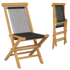 Costway 2/4 PCS Patio Folding Chairs with Woven Rope Seat & Back Indonesia Teak Wood for Porch Natural&Black