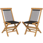 Costway 2/4 PCS Patio Folding Chairs with Woven Rope Seat & Back Indonesia Teak Wood for Porch Natural&Black