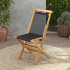 Costway 2/4 PCS Patio Folding Chairs with Woven Rope Seat & Back Indonesia Teak Wood for Porch Natural&Black