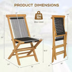 Costway 2/4 PCS Patio Folding Chairs with Woven Rope Seat & Back Indonesia Teak Wood for Porch Natural&Black