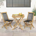 Costway 2/4 PCS Patio Folding Chairs with Woven Rope Seat & Back Indonesia Teak Wood for Porch Natural&Black