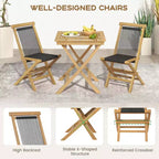 Costway 2/4 PCS Patio Folding Chairs with Woven Rope Seat & Back Indonesia Teak Wood for Porch Natural&Black
