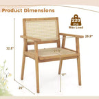 Costway 1/2 PCS Wood Chair Indonesia Teak Wood Armchair with Natural Rattan Seat & Back Patio Chair for Porch