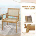 Costway 1/2 PCS Wood Chair Indonesia Teak Wood Armchair with Natural Rattan Seat & Back Patio Chair for Porch