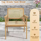 Costway 1/2 PCS Wood Chair Indonesia Teak Wood Armchair with Natural Rattan Seat & Back Patio Chair for Porch