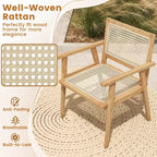 Costway 1/2 PCS Wood Chair Indonesia Teak Wood Armchair with Natural Rattan Seat & Back Patio Chair for Porch