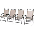 Outsunny Folding Patio Chairs, Set of 4 Sports Chairs for Adults, Camping Chairs with Armrests, Breathable Mesh Fabric Seat for Lawn