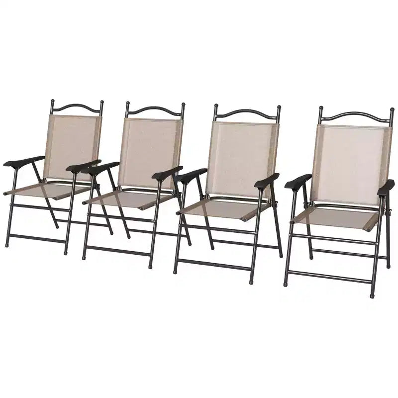 Outsunny Folding Patio Chairs, Set of 4 Sports Chairs for Adults, Camping Chairs with Armrests, Breathable Mesh Fabric Seat for Lawn