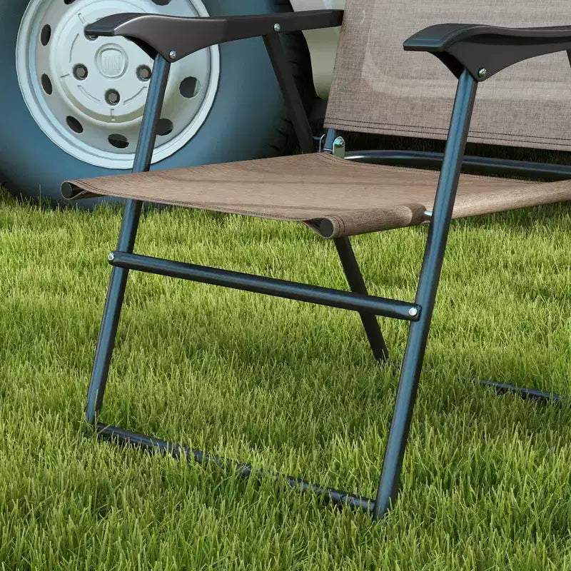 Outsunny Folding Patio Chairs, Set of 4 Sports Chairs for Adults, Camping Chairs with Armrests, Breathable Mesh Fabric Seat for Lawn