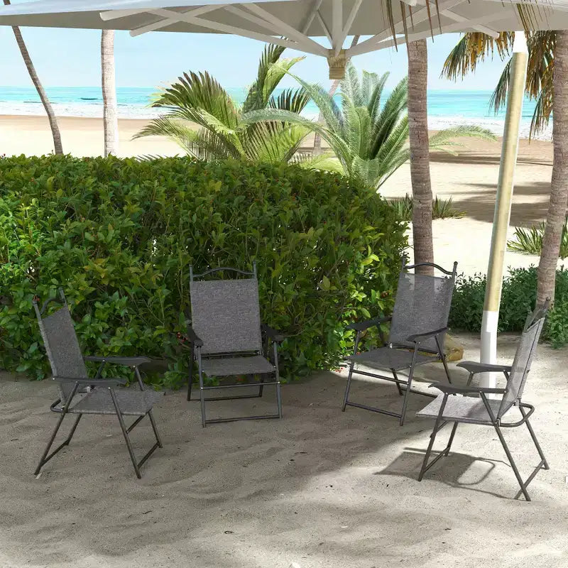 Outsunny Folding Patio Chairs, Set of 4 Sports Chairs for Adults, Camping Chairs with Armrests, Breathable Mesh Fabric Seat for Lawn