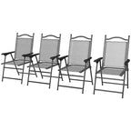 Outsunny Folding Patio Chairs, Set of 4 Sports Chairs for Adults, Camping Chairs with Armrests, Breathable Mesh Fabric Seat for Lawn