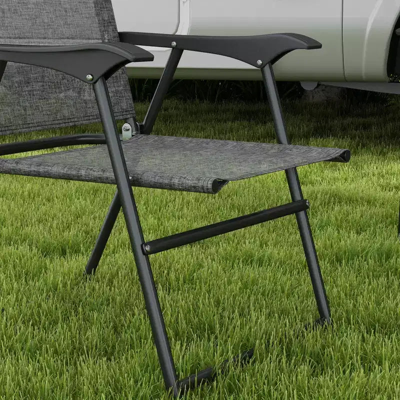 Outsunny Folding Patio Chairs, Set of 4 Sports Chairs for Adults, Camping Chairs with Armrests, Breathable Mesh Fabric Seat for Lawn