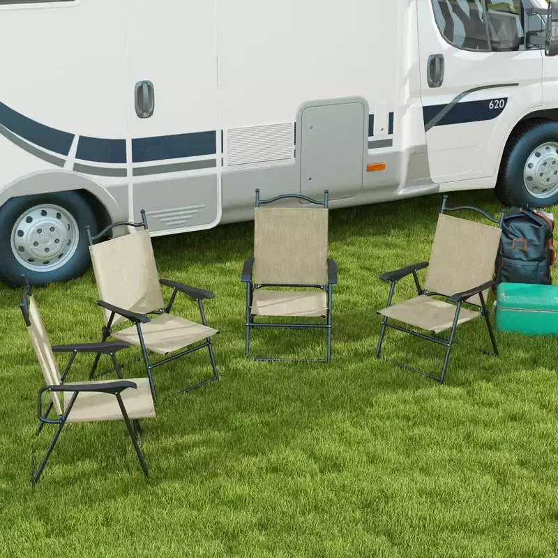 Outsunny Folding Patio Chairs, Set of 4 Sports Chairs for Adults, Camping Chairs with Armrests, Breathable Mesh Fabric Seat for Lawn