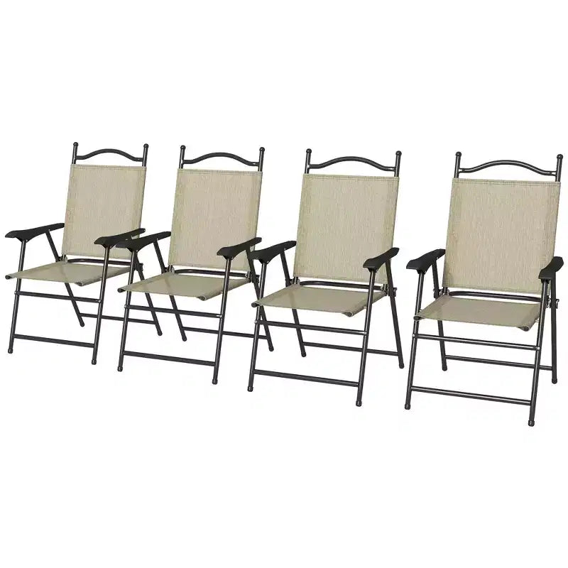 Outsunny Folding Patio Chairs, Set of 4 Sports Chairs for Adults, Camping Chairs with Armrests, Breathable Mesh Fabric Seat for Lawn