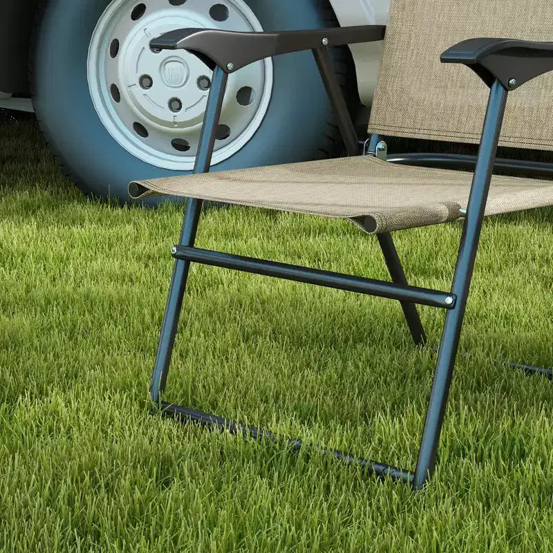 Outsunny Folding Patio Chairs, Set of 4 Sports Chairs for Adults, Camping Chairs with Armrests, Breathable Mesh Fabric Seat for Lawn