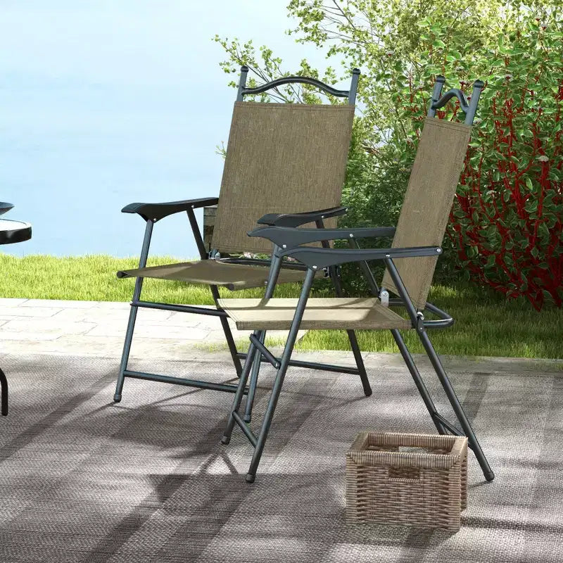 Outsunny Folding Patio Chairs, Set of 4 Sports Chairs for Adults, Camping Chairs with Armrests, Breathable Mesh Fabric Seat for Lawn