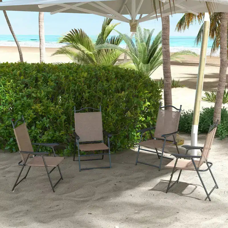 Outsunny Folding Patio Chairs, Set of 4 Sports Chairs for Adults, Camping Chairs with Armrests, Breathable Mesh Fabric Seat for Lawn