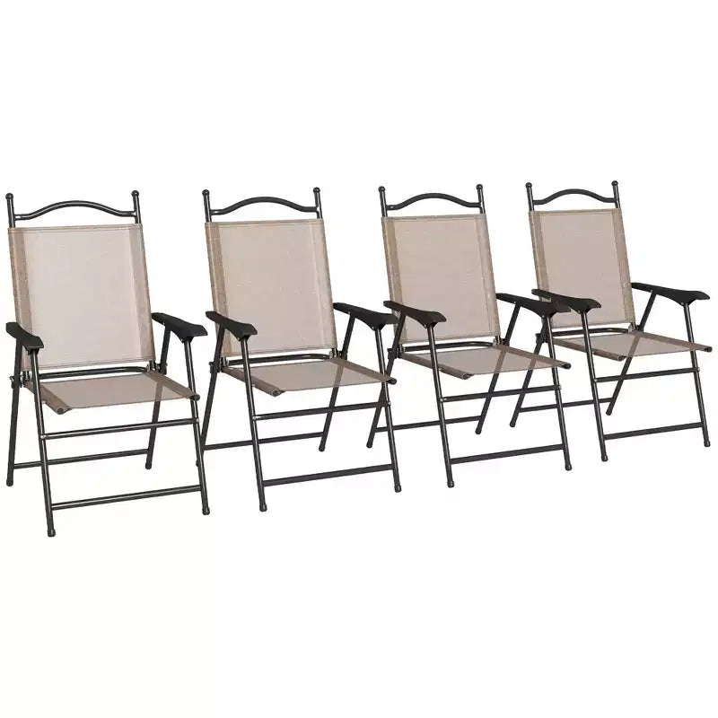 Sedie da Patio Pieghevoli Outsunny, Set di 4 Sedie Sportive per Adulti, Sedie da Campeggio con Braccioli, Sedile in Tessuto a Rete Traspirante per Prato