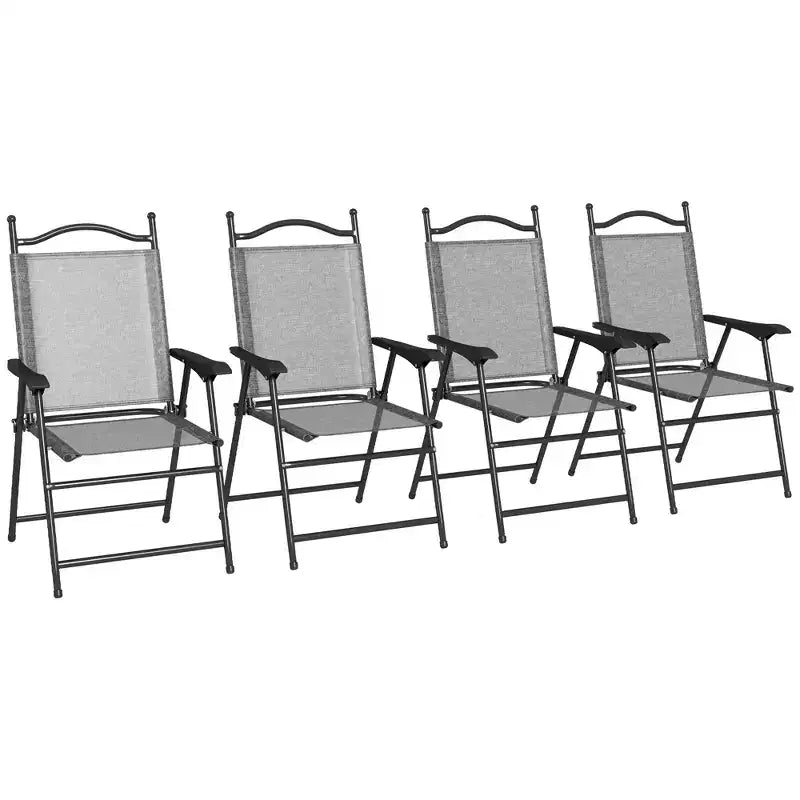 Sedie da Patio Pieghevoli Outsunny, Set di 4 Sedie Sportive per Adulti, Sedie da Campeggio con Braccioli, Sedile in Tessuto a Rete Traspirante per Prato