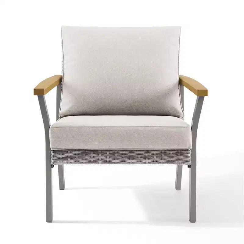 SONGMICS HOME Collezione Sencillo - Poltrona, Poltrona relax, Divano a 1 posto, Seduta da patio, con braccioli effetto legno, Grigio e Beige