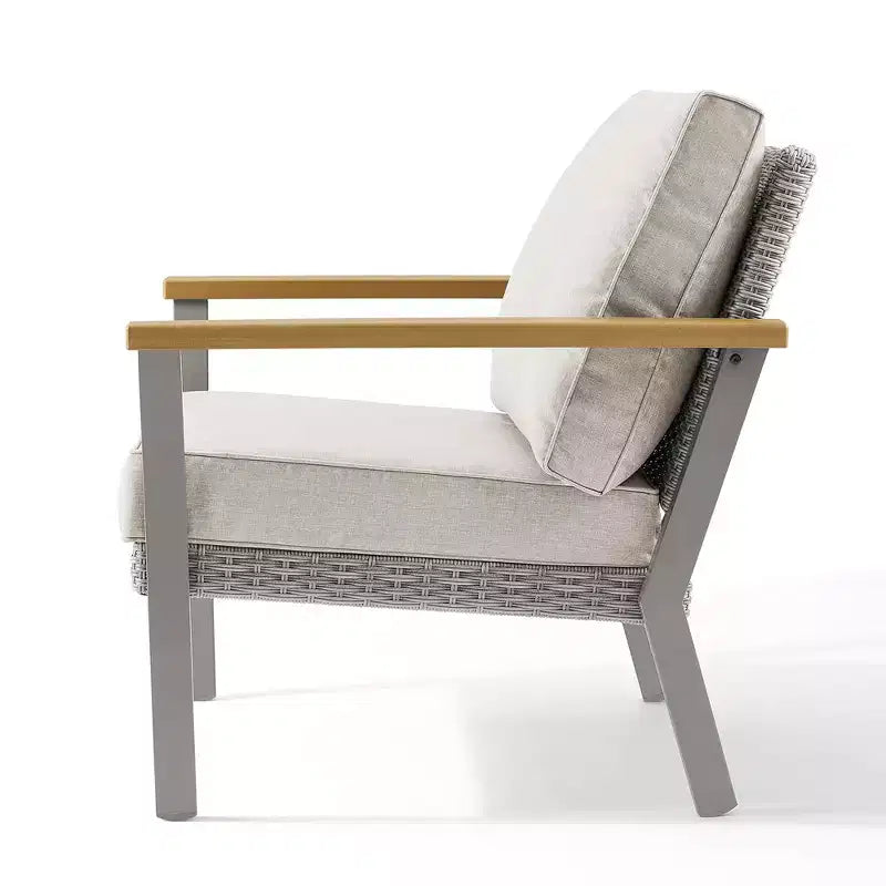 SONGMICS HOME Collezione Sencillo - Poltrona, Poltrona relax, Divano a 1 posto, Seduta da patio, con braccioli effetto legno, Grigio e Beige