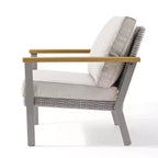 SONGMICS HOME Collezione Sencillo - Poltrona, Poltrona relax, Divano a 1 posto, Seduta da patio, con braccioli effetto legno, Grigio e Beige