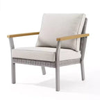 SONGMICS HOME Collezione Sencillo - Poltrona, Poltrona relax, Divano a 1 posto, Seduta da patio, con braccioli effetto legno, Grigio e Beige