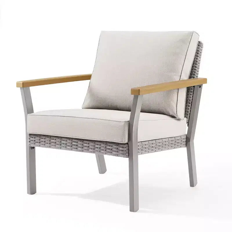 SONGMICS HOME Collezione Sencillo - Poltrona, Poltrona relax, Divano a 1 posto, Seduta da patio, con braccioli effetto legno, Grigio e Beige