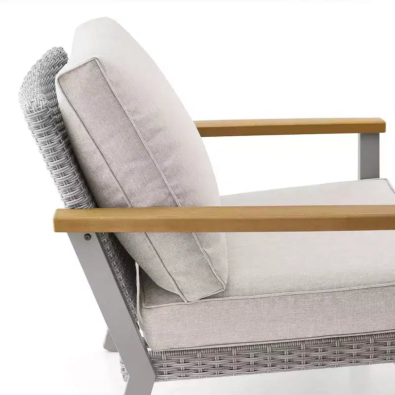SONGMICS HOME Collezione Sencillo - Poltrona, Poltrona relax, Divano a 1 posto, Seduta da patio, con braccioli effetto legno, Grigio e Beige