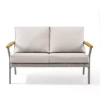SONGMICS HOME Sencillo Collection - Loveseat, 2-Seat Sofa, Lounge Chair, Patio Seat, with Faux Wood Armrests,Gray and Beige
