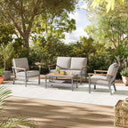 SONGMICS HOME Collezione Sencillo - Divanetto, Divano a 2 Posti, Poltrona, Poltrona da Patio, con Braccioli in Finto Legno, Grigio e Beige