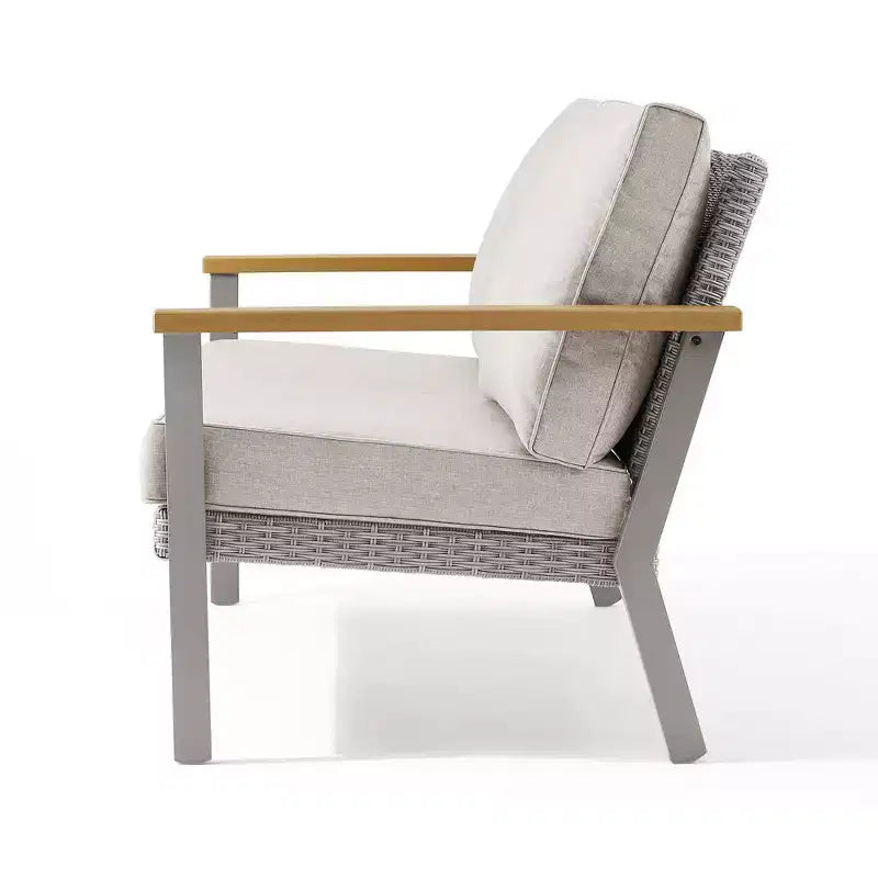 SONGMICS HOME Collezione Sencillo - Divanetto, Divano a 2 Posti, Poltrona, Poltrona da Patio, con Braccioli in Finto Legno, Grigio e Beige
