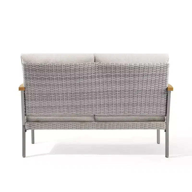 SONGMICS HOME Collezione Sencillo - Divanetto, Divano a 2 Posti, Poltrona, Poltrona da Patio, con Braccioli in Finto Legno, Grigio e Beige