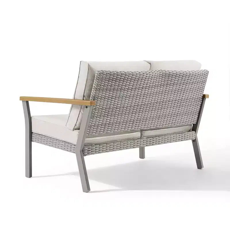 SONGMICS HOME Collezione Sencillo - Divanetto, Divano a 2 Posti, Poltrona, Poltrona da Patio, con Braccioli in Finto Legno, Grigio e Beige